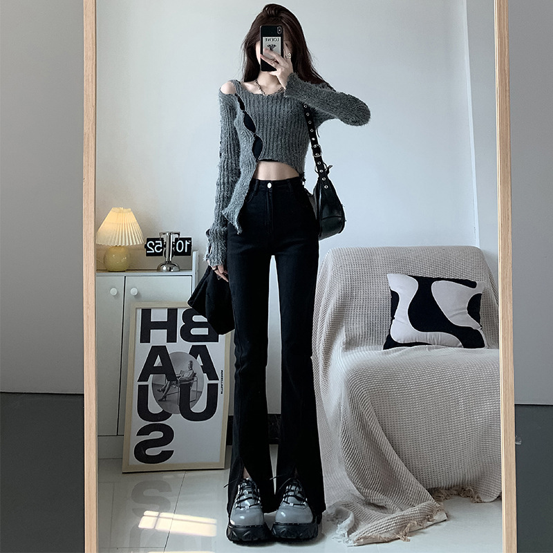 Micro-Flared Slit Jeans for Women 2025 Autum New High-Waisted Slim Fit Small Flared Horseshoe Pants Micro-Flared Slit Jeans for Women 2025 Autum New High-Waisted Slim Fit Small Flared Horseshoe Pants