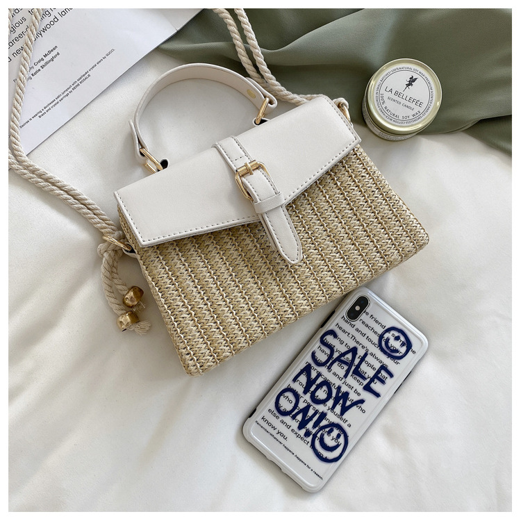 Fashion Contrast Color Straw Messenger Portable Small Square Bag Wholesale display picture 20