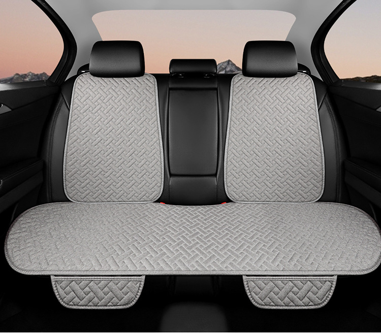 Manufacturer Wholesale Universal Car Seat Cushion Linen Striped Small Three-Piece Backrest Four-Season Tie-Free Anti-Slip Foreign Trade Explosion Single Seat