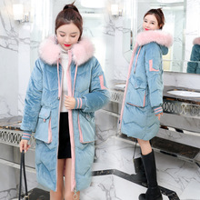 中长款棉衣女2024年冬季新款金丝绒韩版宽松大毛领加厚bf面包服