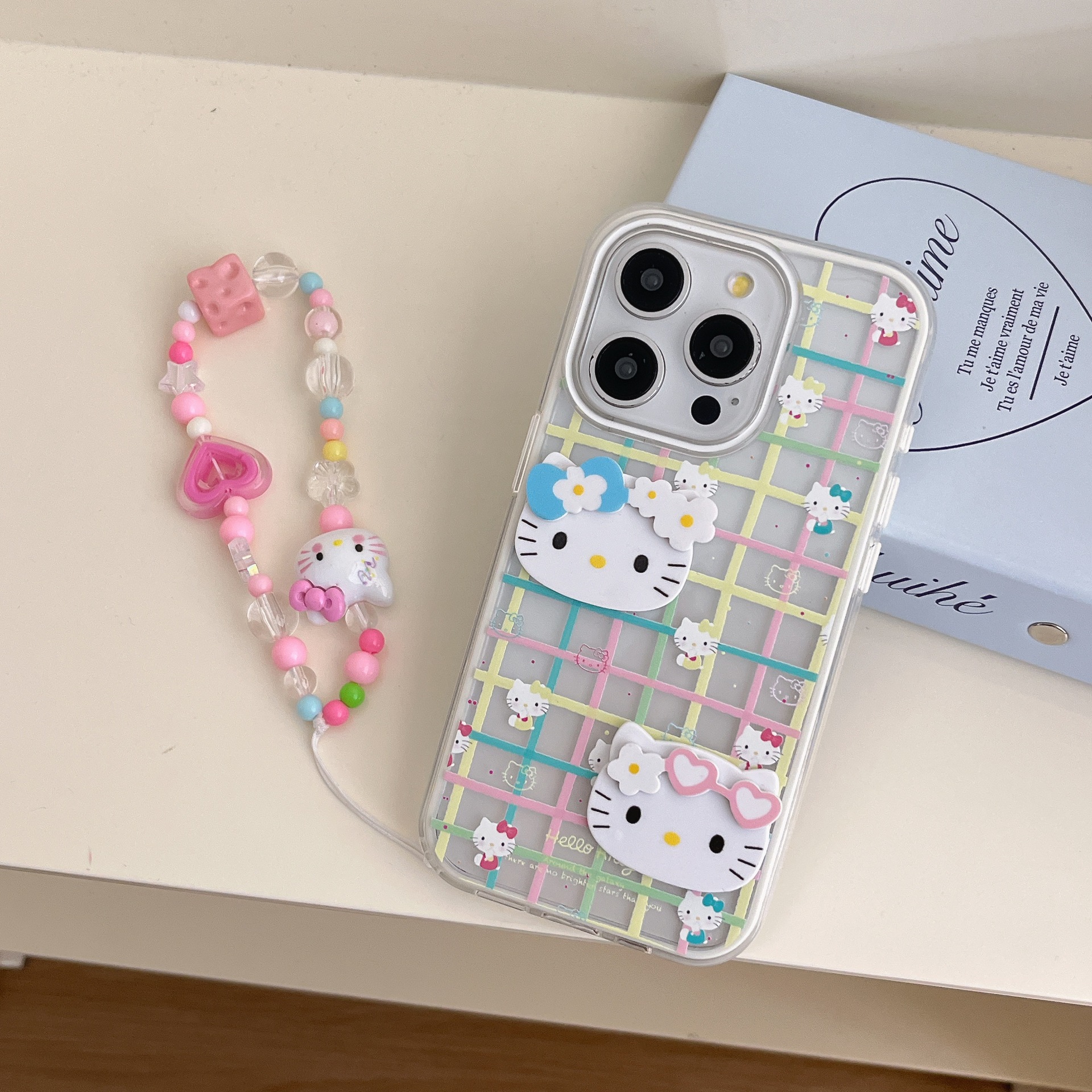 Cadena tridimensional KT color rayas flores KT gato XMN