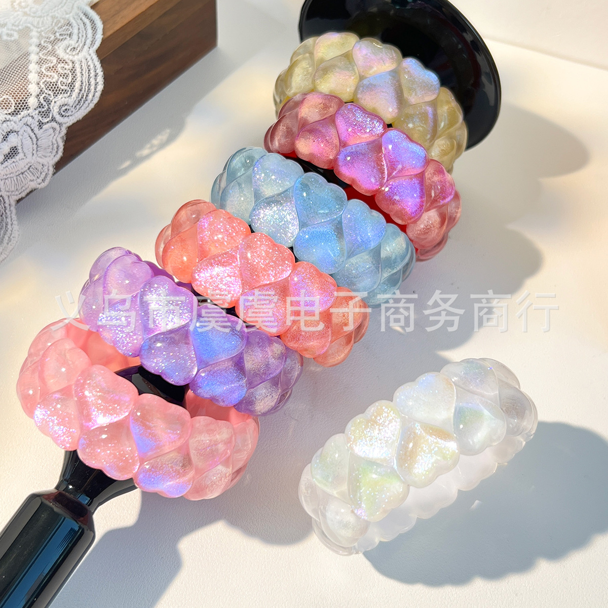 欧美新款夸张甜美树脂手镯 几何爱心形彩虹晕染手环时尚个性百搭