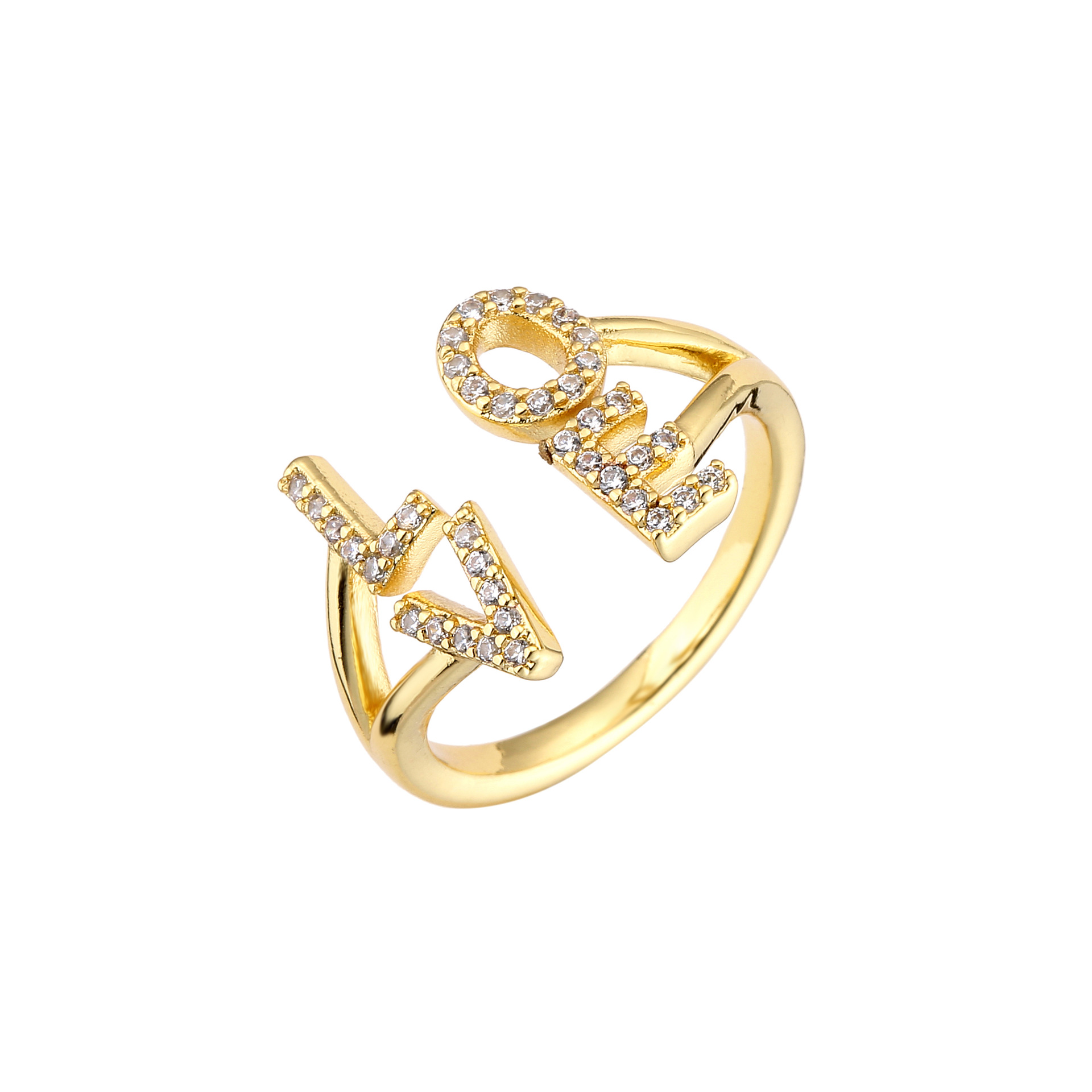 Women'S Gender Fashion Copper Gold Plated Love English Letter Micro-set Zircon Open Ring