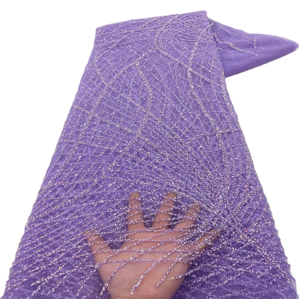 Irregular a rayas lentejuelas tela bordada con cuentas bordado hanfu vestido de novia vestido de encaje tela JX2745