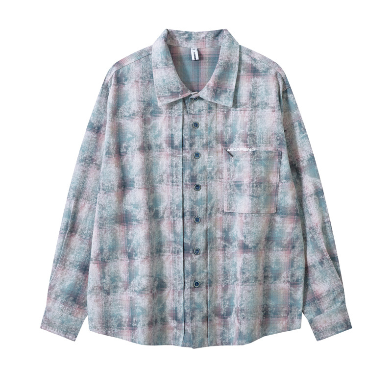Herrenbekleidung Street Vintage Tie-Dye Plaid Loose Shirt Trendy Brandneues Jugend Casual All-Match-Shirt_voghion.com