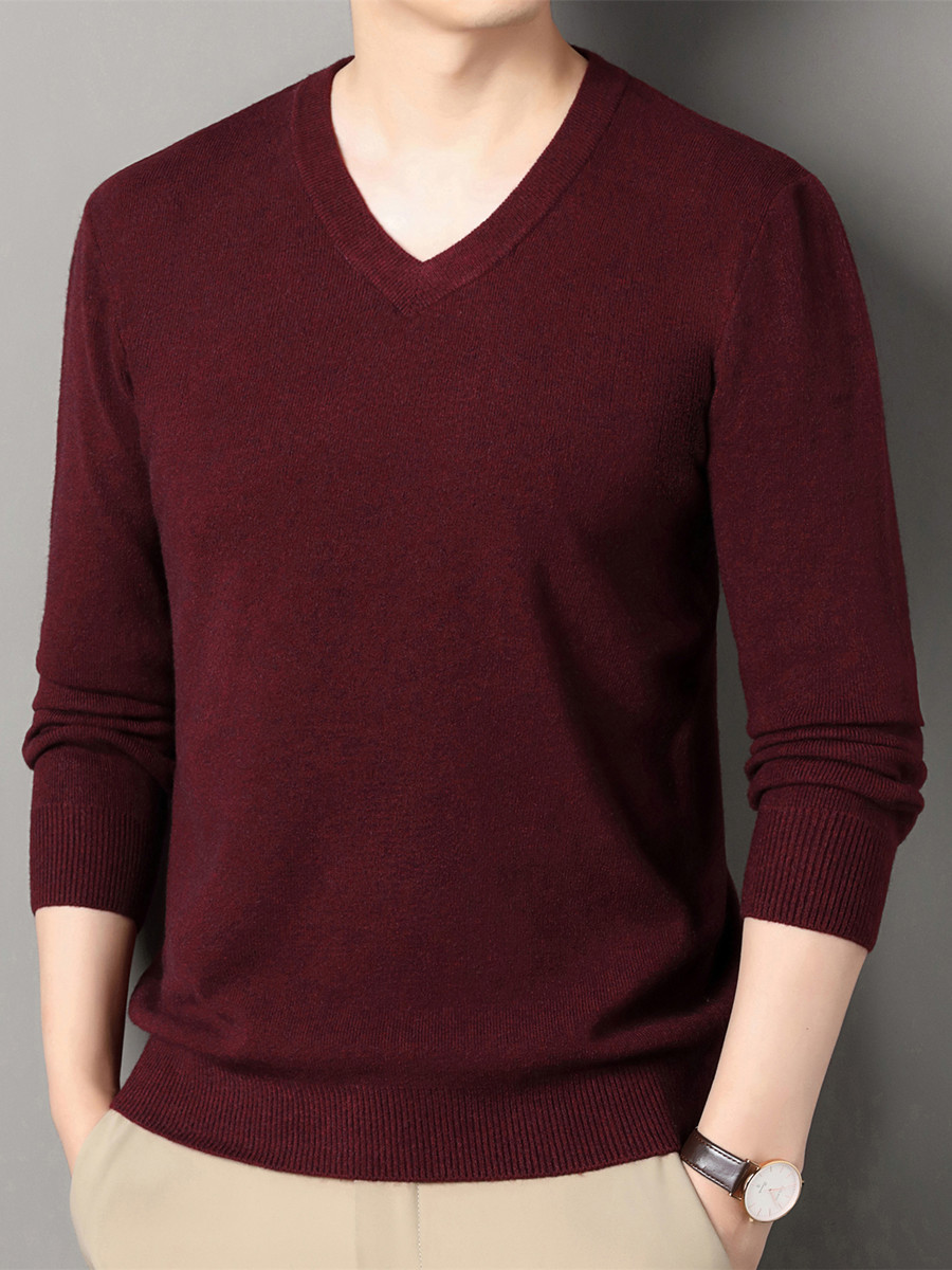 Comercio exterior para hombres otoño y invierno nuevo suéter de cuello en V suéter de lana de mediana edad delgado versátil de manga larga camisa de punto superior