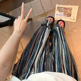 大码女装法式复古撞色条纹阔腿裤女压褶风格新款时尚通勤休闲裤子
