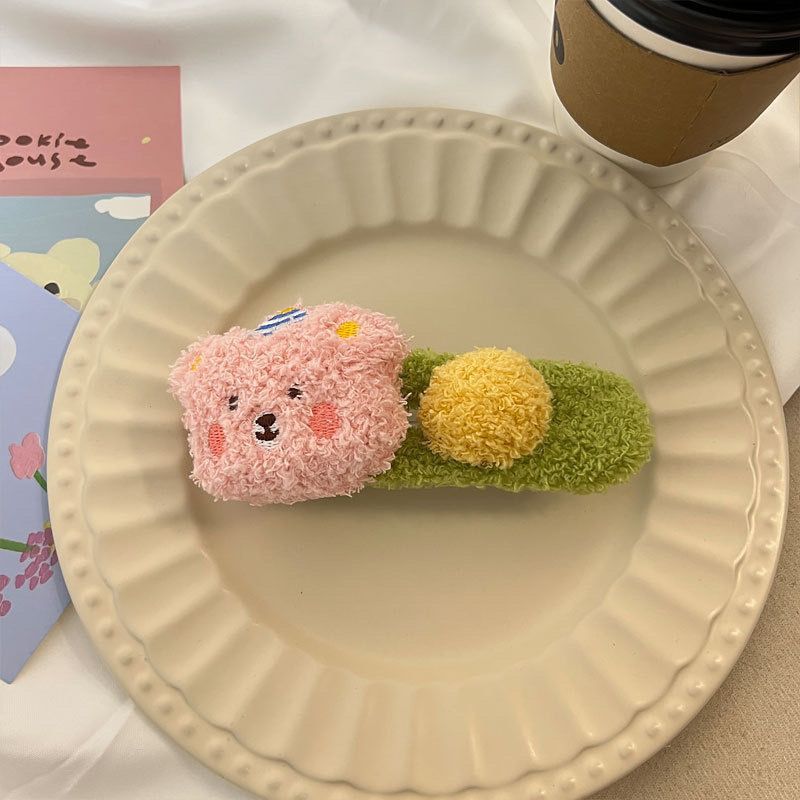 Fealdos galletas de invierno y otoño peluche lindos pinzas de cabello de oso, pinzas de boca de pato de tamaño grande para lavar la cara, adornos de cabello de la niña tarjeta lateral