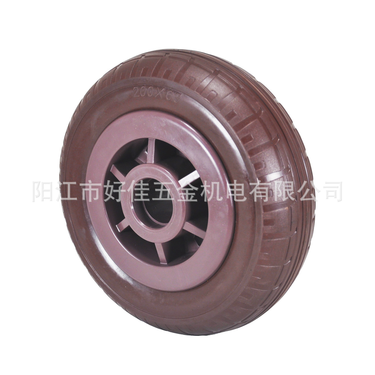 源头工厂热卖200X63mm静音双轴承加重型咖啡色橡胶脚轮