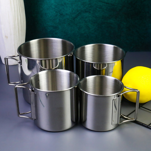 Cross-border supply factory wholesale stainless steel 304 water cup folding handle cup portable mountain climbing camping cup