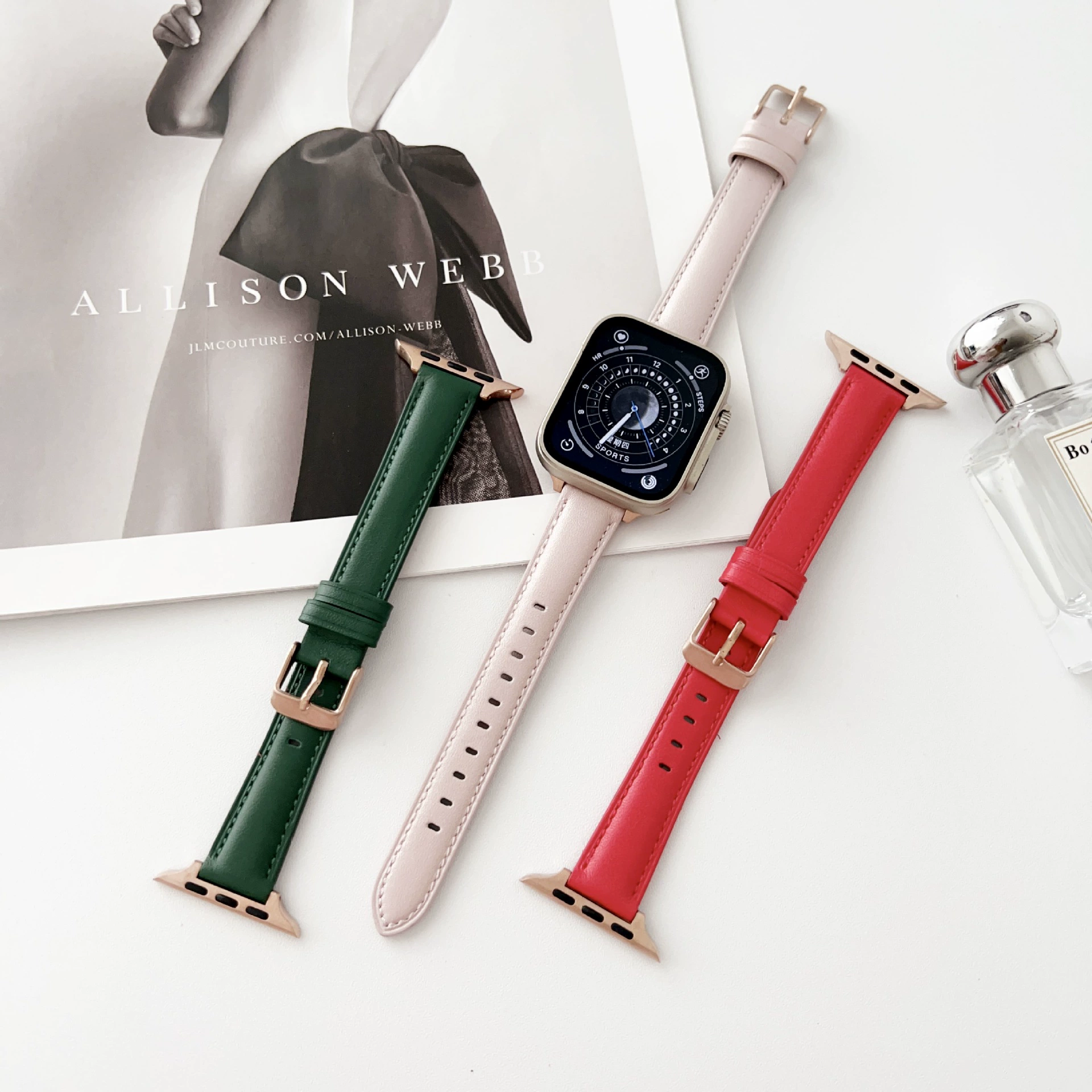 Подходит для Apple 7-го поколения часов, ремешок для Apple Watch 456SE плоские линии кожа розовая пряжка ремешок spot