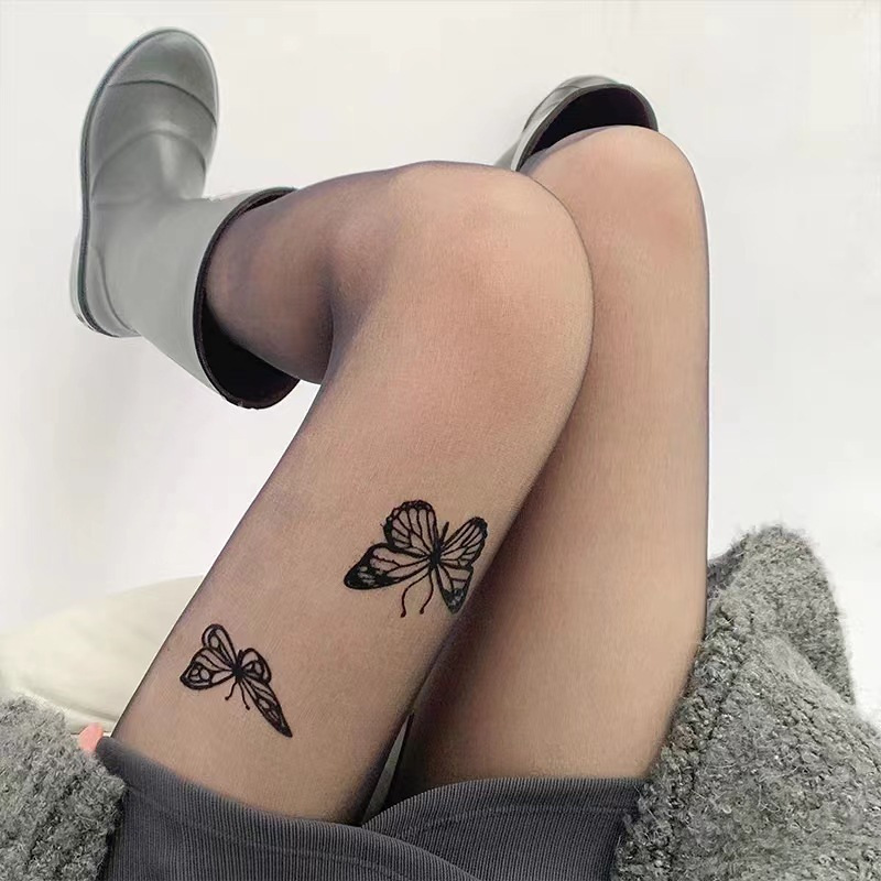 Factory Wholesale Butterfly Print Black Stockings Pure Desire Anti-Snatch Stockings Women's Bottoming Stockings Pantyhose Beauty Black Stockings
