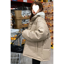 免洗PU皮棉服女中长款2025年新款冬季夹克外套宽松羽绒棉衣棉袄潮