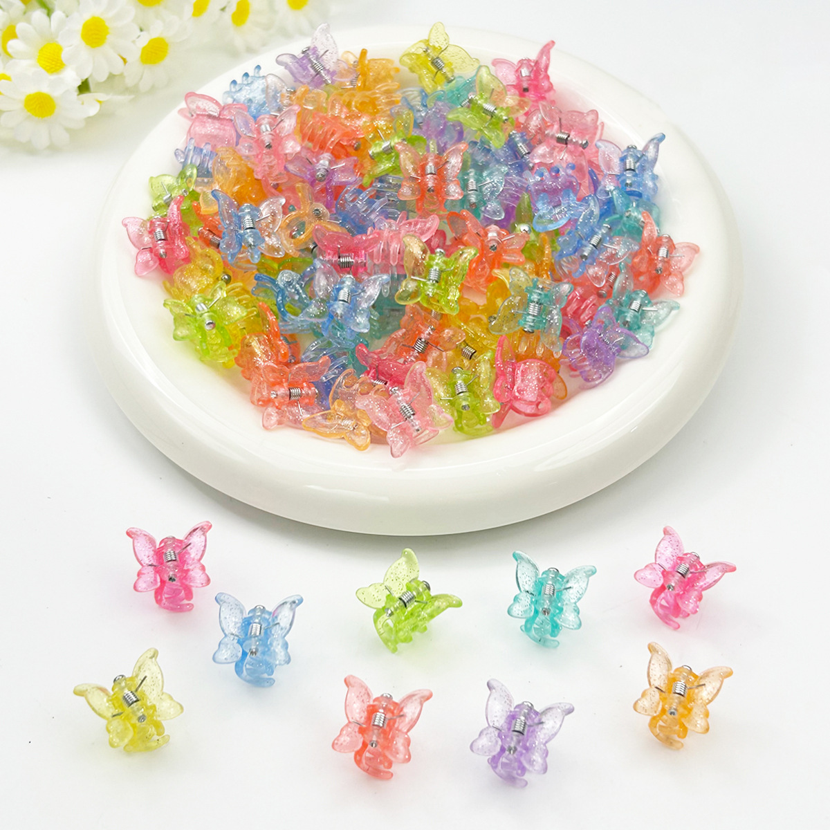 Cross-Border Children's Small Mini Butterfly Hair Clip Bangs Hairpin Plastic Hair Grab Candy-Colored Braided Hair Accessory Claw Clip