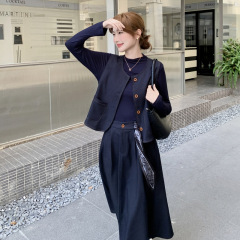 大方得体气质马甲套装裙女2025秋新款复古显瘦打底衫半身裙三件套