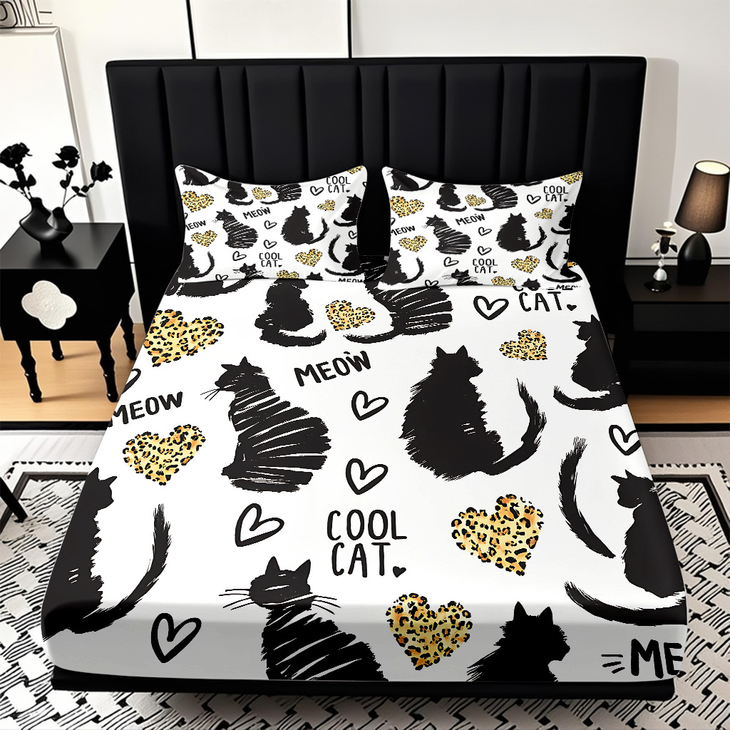 TEMU / JIT cama abrasiva Kits de dibujos animados gatito impresión digital 3D ropa de cama para diseñar