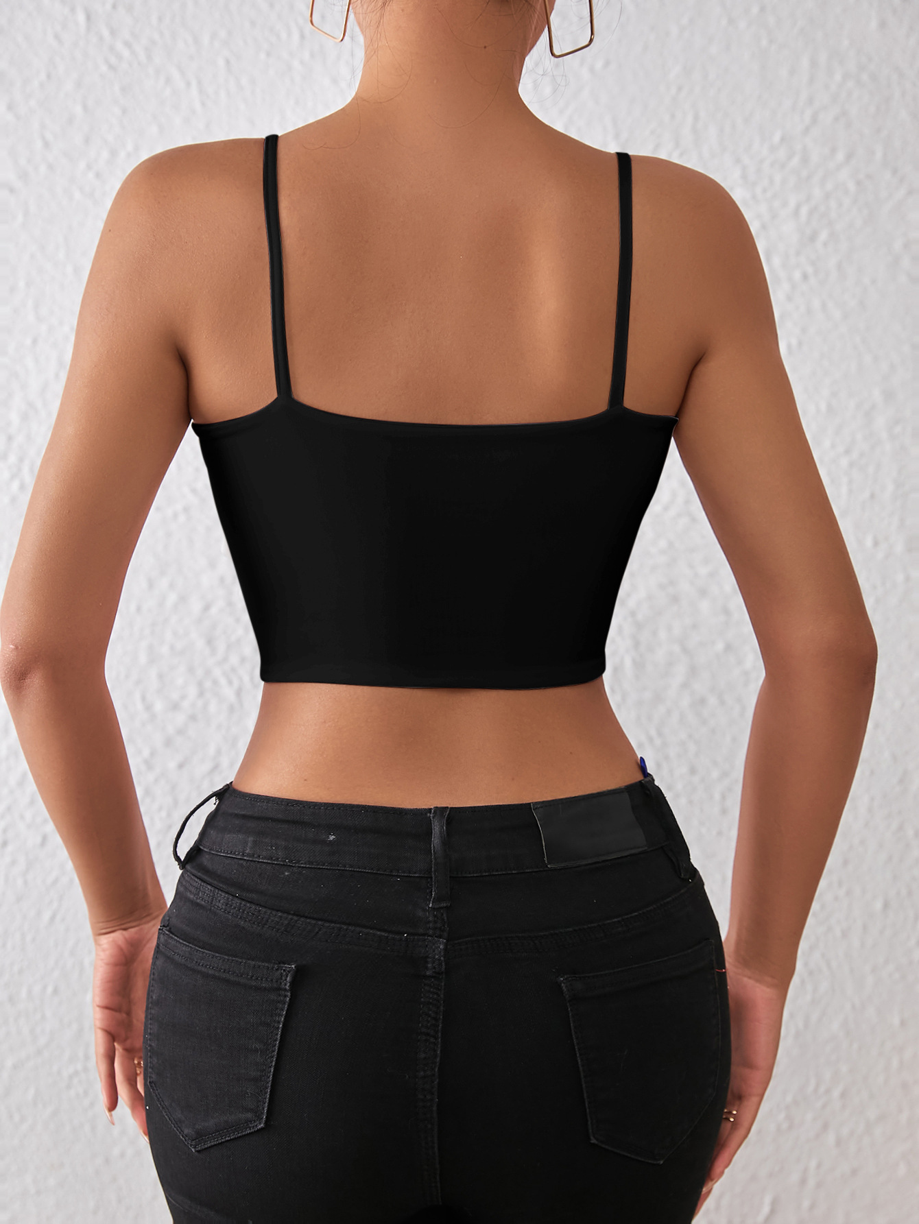 105g Weight Polyester Fabric Type Short Top Length Camisole Tops Type Holiday, Daily, Date Occasion Strap Neckline Slim Fit Type Solid Color Pattern Summer Season Women's Gender Backless Design Sexy Style Wholesale Women's Sexy Solid Color Backless Tank Tops 9
