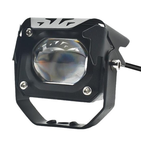 Lente de motocicleta LED blanco y amarillo con foco cercano y lejano cañón de acero para coche batería externa