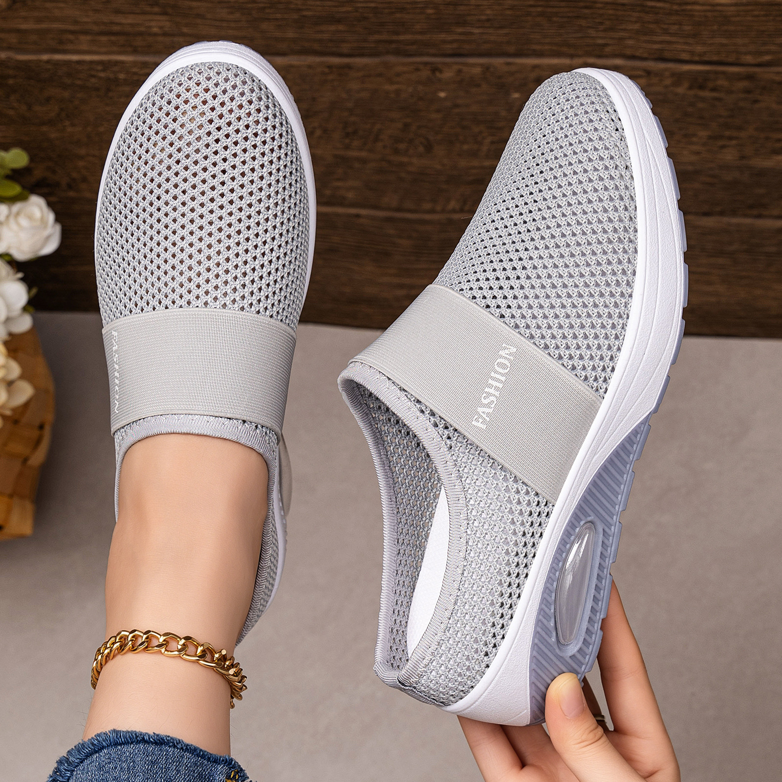 2026 nuevo verano transfronterizo sin tacones rocantes zapatos de mujer suela gruesa ligera con almohadilla de aire zapatos de malla transpirables zapatos de mujer