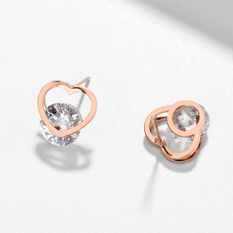 fashion simple hollow heart diamond titanium steel earrings wholesale
