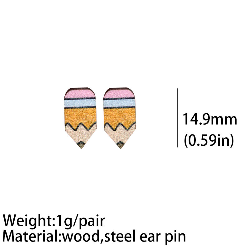 1 Pair Cartoon Style Book Rainbow Pencil Wood Women's Ear Studs display picture 1