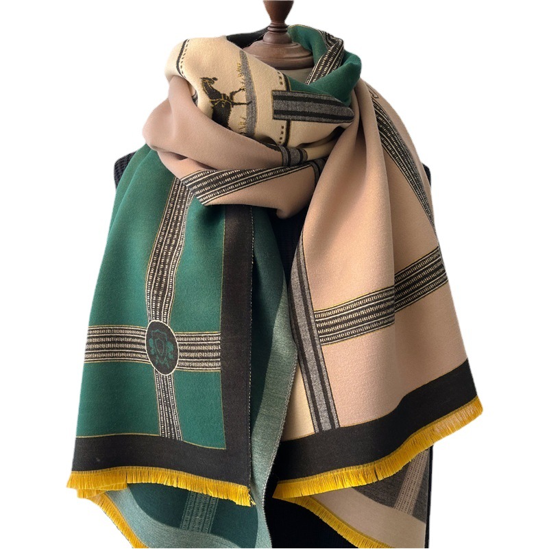 400g Thickened Autumn and Winter European and American Foreign Trade New Style Color-Blocking Tassel Scarf for Women, Fashionable Patchwork Shawl, One-Piece Wholesale