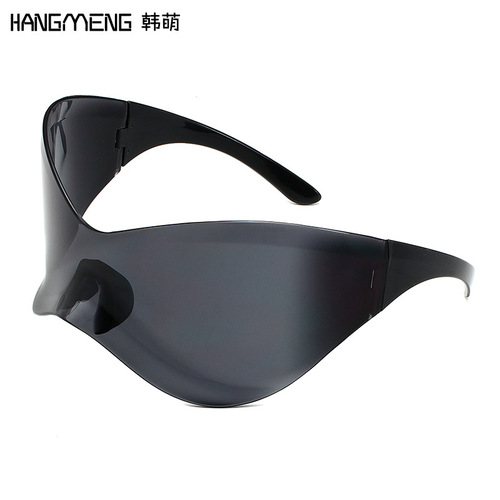 新款欧美大框连体太阳镜 未来风Y2K墨镜 弧形时尚骑行太阳镜