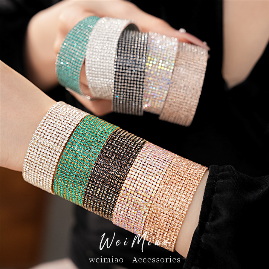 Brazalete de apertura elástica redonda multicapa de diamantes estilo europeo y americano temperamento exagerado pulsera ligera de lujo nicho joyas de mano para mujeres