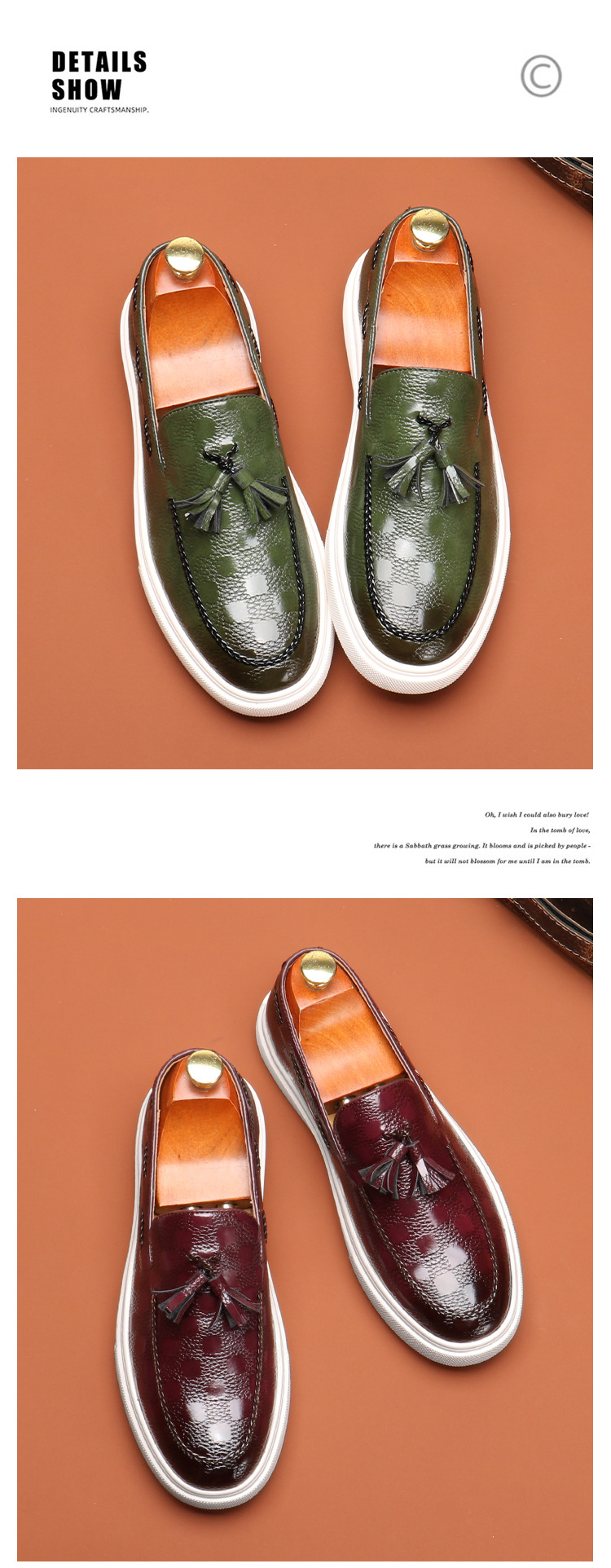 New bean shoes men's loafer English fringe advanced slip-on_vogvips.com