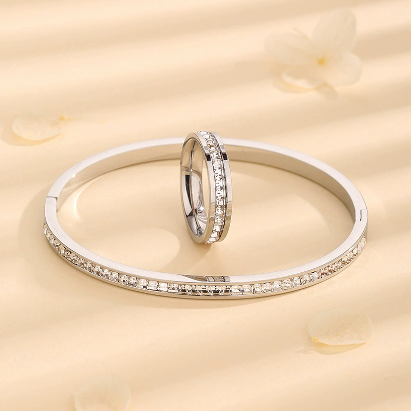 Bracelet stainless steel, ring, set, accessory, fashionable jewelry, light luxury style, wholesale, simple and elegant design