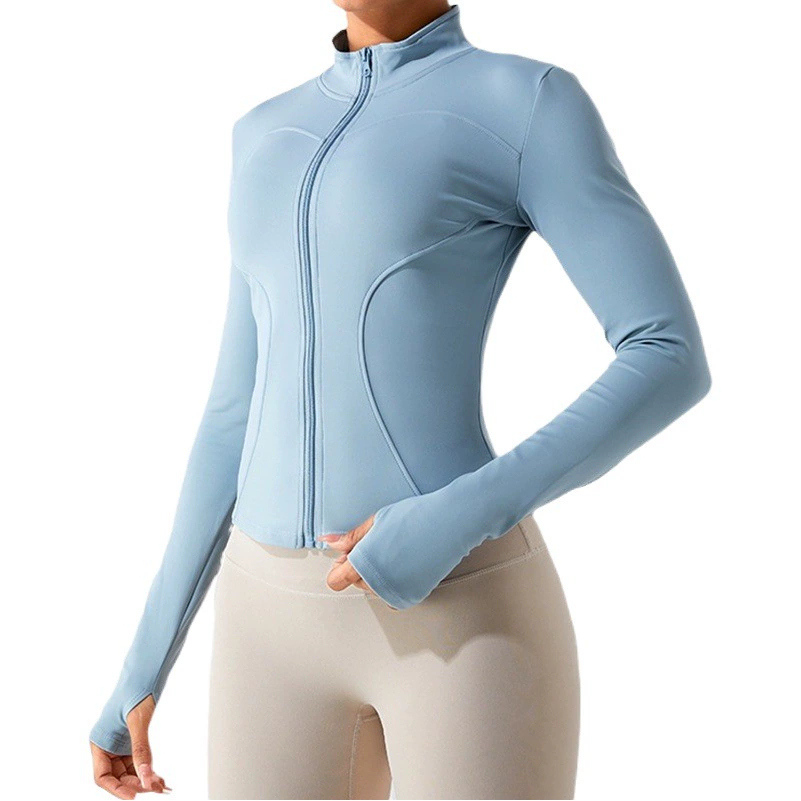Европейское и американское осенне-зимнее теплое флисовое пальто для йоги с длинными рукавами, Женская Спортивная одежда на молнии для йоги, тонкий топ для фитнеса