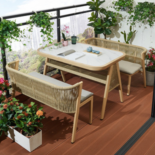 Table, Chair, Coffee Table, Outdoor Furniture, Open-Air Balcony, Terrace Combination, Outdoor Leisure Garden, Rattan Four-Person Sofa Booth
