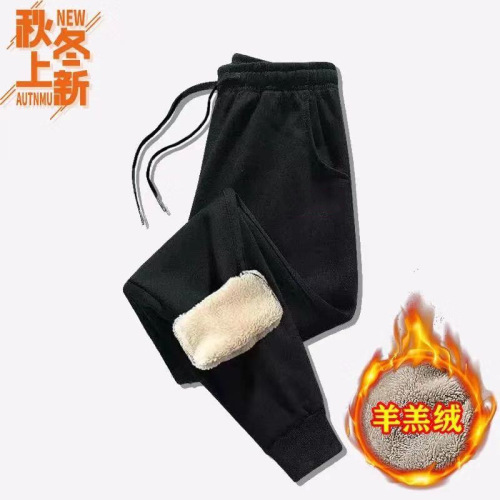 Warm and Thick Fleece Lined Men's Casual Long Pants for Autumn and Winter, Lamb Wool Outerwear, Drawstring, Plus Size Sport Pants Trendy