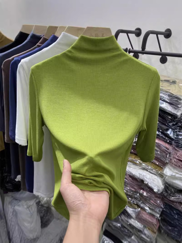 女性用ボトリングシャツ、夏用スリムフィットミッドスリーブトップ、ファッショナブルな2025新しいライト大人スタイルのハーフタートルネックセーター|undefined
