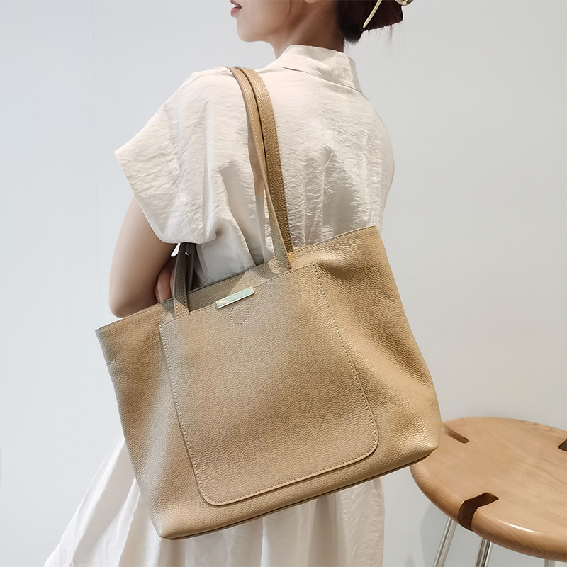 Women's Large Leather Tote Bag Genuine Cowhide Shoulder Bag_voghion.com