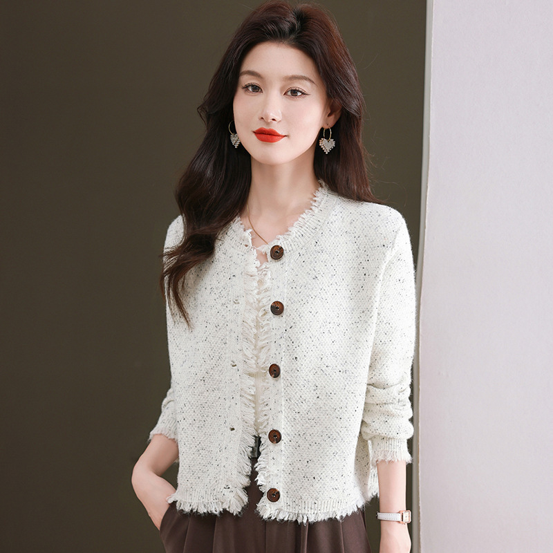 Tweed Style Knitted Cardigan Women's Short 2025 New Outer Wear Woolen Sweater Top Petite Tassel Sweater Jacket