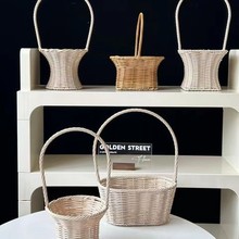 新款提包花篮批发花店节日插花手提花篮田园拍照装饰蓝DIY花艺蓝