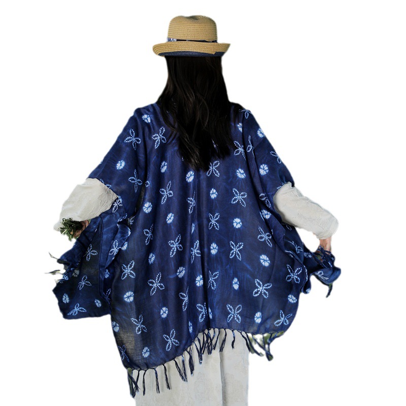 Arte retro cuatro hojas flores tiñidas bufandas bordas decoración exterior cardigan estilo nacional turismo abrigo solar