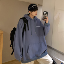 复古基础logo印花连帽卫衣男女同款ins情侣装休闲潮宽松帽衫bf风