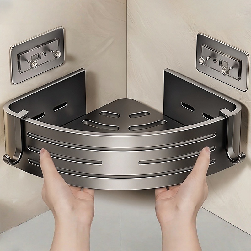 Bathroom Storage Rack, Bathroom Punch-Free Wall-Mounted Corner Storage Basket, Wall-Mounted Bathroom Wash Tripod
