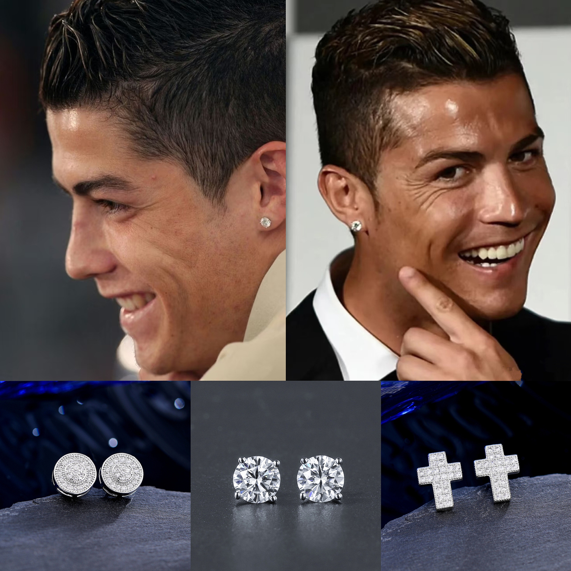 CR7 Diamond Studs - Micro-Inlaid Zircon Hip Hop Earrings For Men (Football Inspired Luxury Studs, Hot Selling)_voghion.com