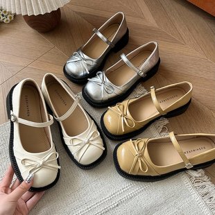Jk Uniform Shoes Women's Shoes Chunky Heel Leather Shoes Women's Height-Increasing Spring and Summer New Shallow Single Shoes Student Square-Toe High Heels Women's