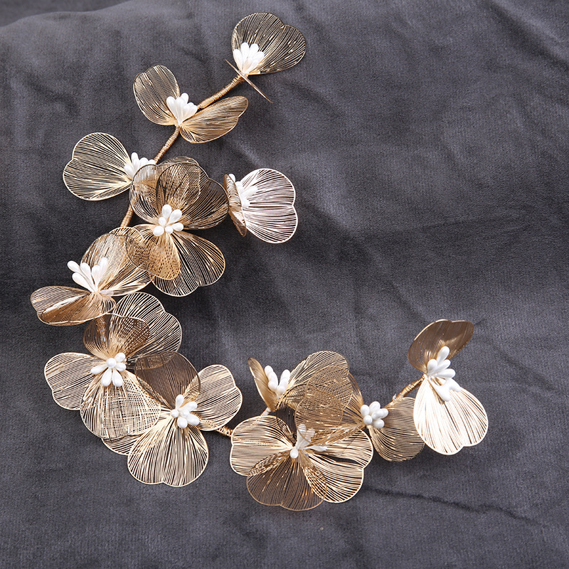 European and American Wedding Bridal Tiara Handmade Leaf Gold Jewelry Wedding Accessories Pearl Kidsren's Hair Crown Headband