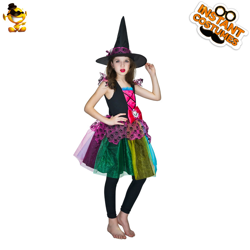 Niños colorido pequeño vestido de bruja transfronterizo suministro mascarada Cosplay traje de escenario image 7
