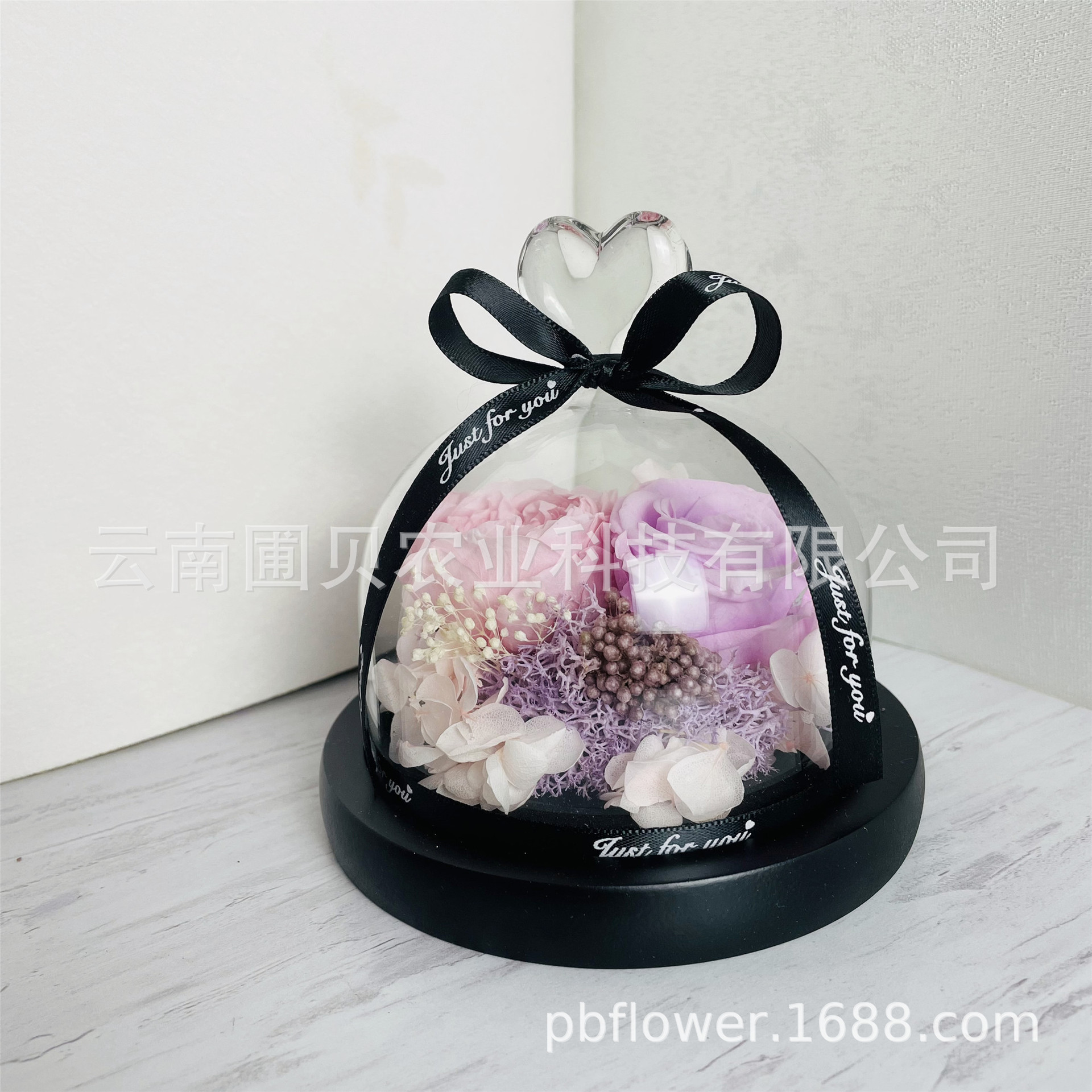 Flor melocotón corazón Eternal Rose Navidad Tanabata Día de San Valentín regalo eterna flor cubierta de vidrio en stock al por mayor