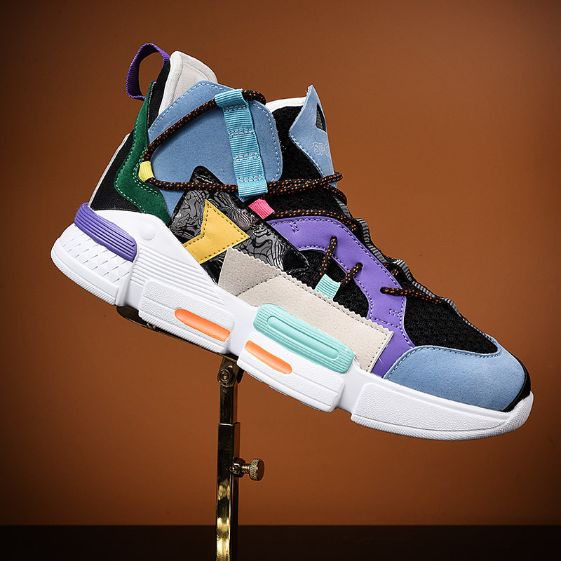 Autumn New Trendy Fly-Knit Breathable Mesh Shoes 2024 High-Top Sneakers for Teenagers Color-Blocking Dad Shoes