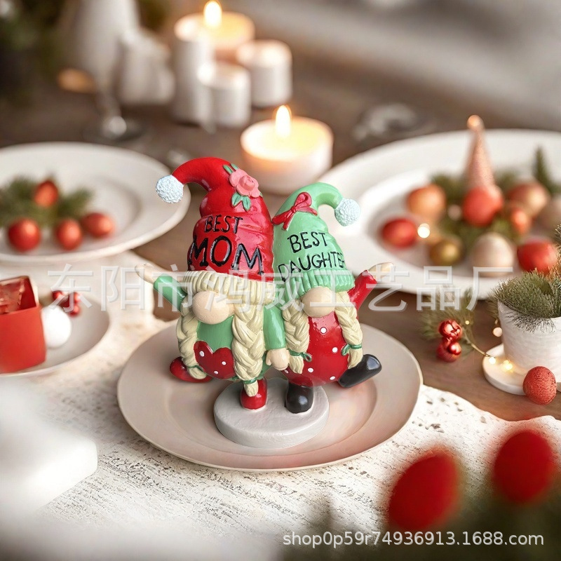 Estatua de Enanos Madre e Hija de Resina para Jardín y Navidad image 1