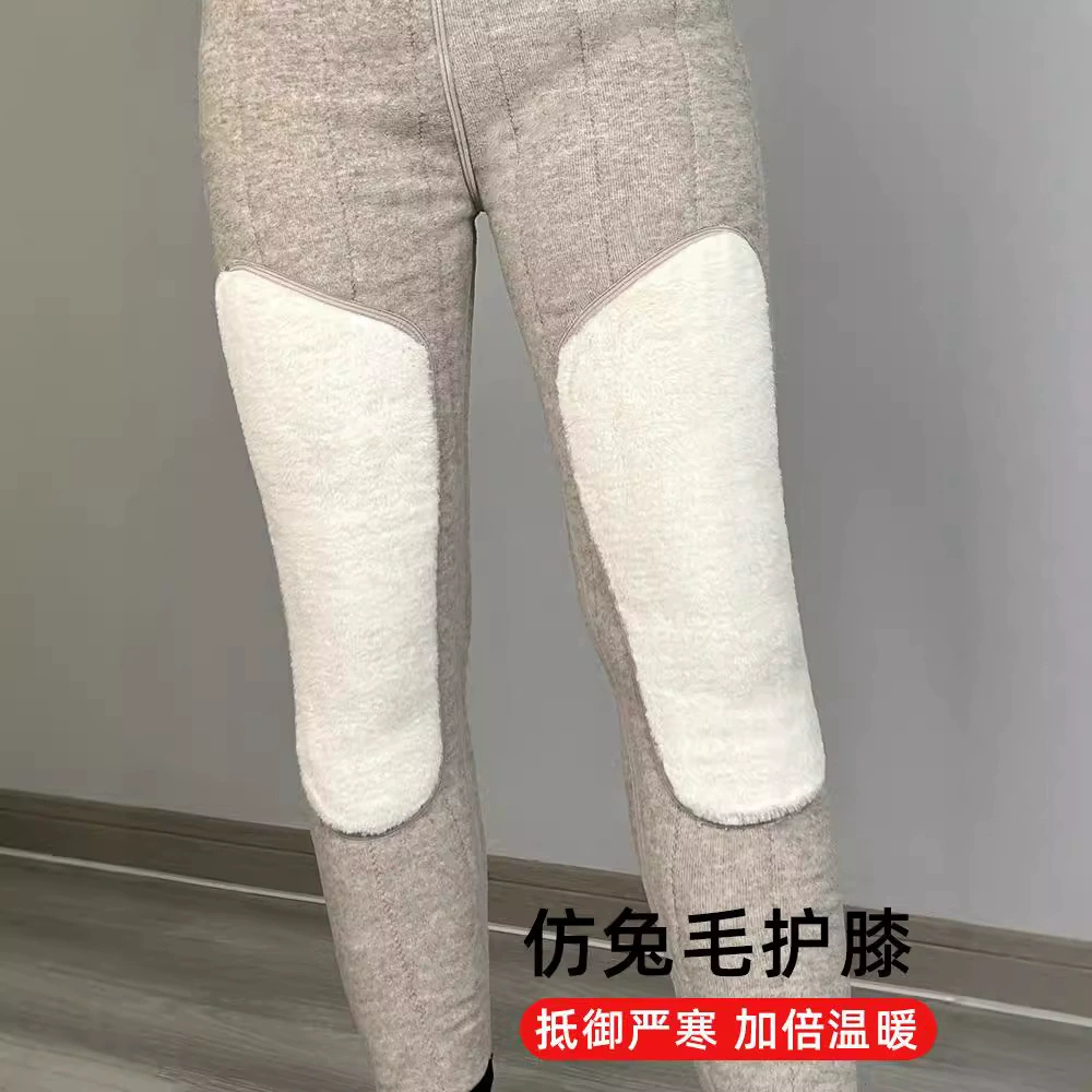 Aонolan Wool Winter Trousers with Warm Knee Pads, Soft Fleece-Lined High-Waist Leggings for Mothers, Plus Size