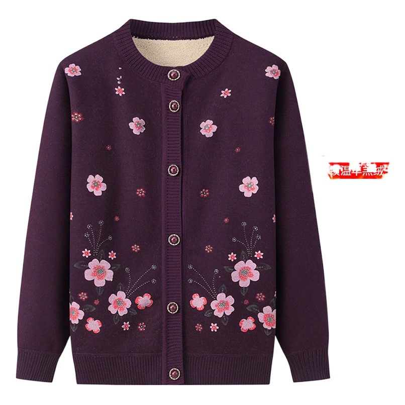 Зимний свитер для матери Кардиган Для Бабушек среднего и пожилого возраста, утепленное верхнее пальто на флисовой подкладке, на весну и осень