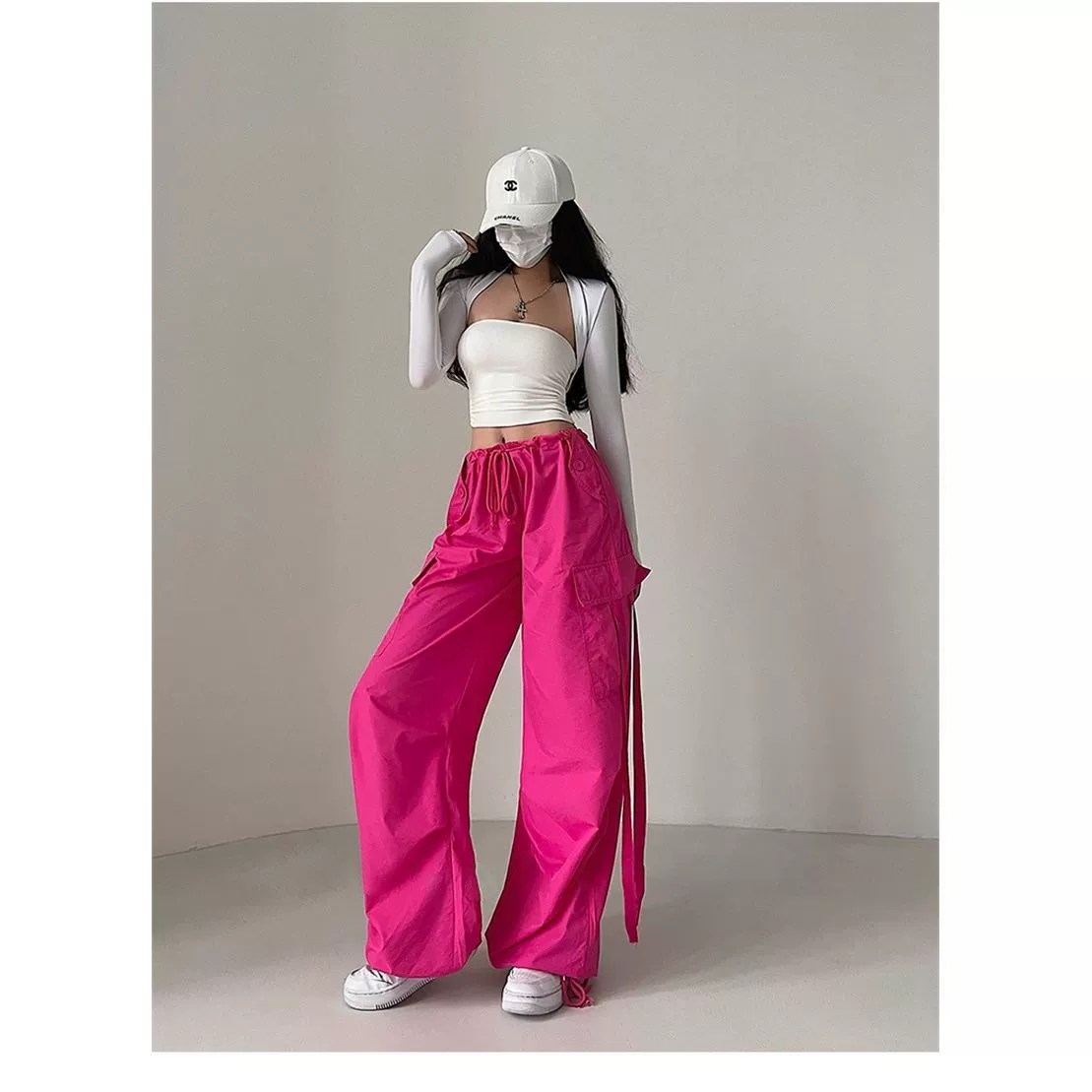 Американский уличный стиль, свободные утягивающие брюки-карго на шнурке, широкие повседневные длинные брюки, модные